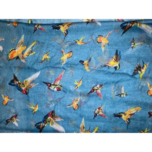 Hummingbird Print Scarf 33x70" rectangle Lightweight Fashion Accessory Blue - Picture 2 of 3